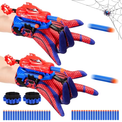 Excitobo 2 Sets Superhero Web Shooters for Kids Age 3-7,Adjustable Spider Wrist Launcher Slinging Toy Set with 40 Darts,Ideal Birthday for Boys & Girls Imaginative Role-Play Costume Accessory