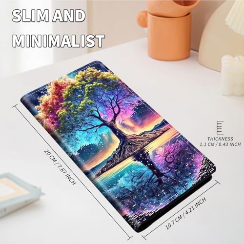 Wallet Women Ultra Slim Thim PU Leather Womens Wallet RFID Blocking Credit Card Holder Bifold Long Ladies Billfold, Art Tree2