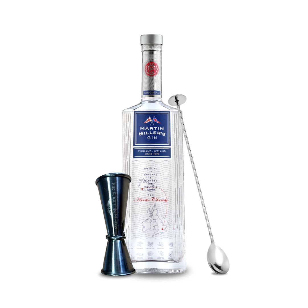 Martin Millers Original Gin 70cl Home Bar Bundle includes Jigger and Bar Spoon (not giftboxed) - Super Premium Gin - Icelandic Water, Distilled in England - 40% ABV