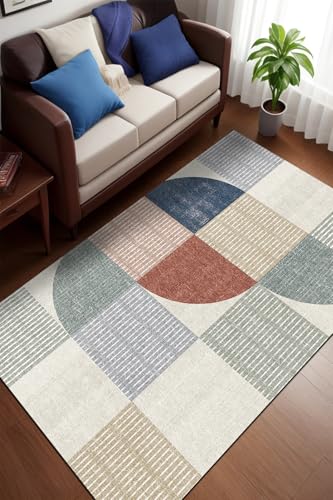 Dern Modern Desenli Şönil Pamuk Tabanlı Yıkanabilir Kaymaz Antibakteriyel Salon Halısı 80x150
