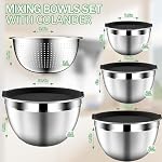 Mixing Bowls with Lids Set, Stainless Steel, 4.5, 2.5, 2, 1.5QT, Black | Includes Colander, Includes Strainer, Serving Bowl, Kitchen Gift