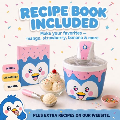 Image of Penguin Electric Ice Cream Maker Machine for Kids - Countertop Soft Serve | A fun kids ice cream maker machine for homemade soft serve, sorbet, gelato & frozen yogurt. 1.2 qt small easy to use & clean