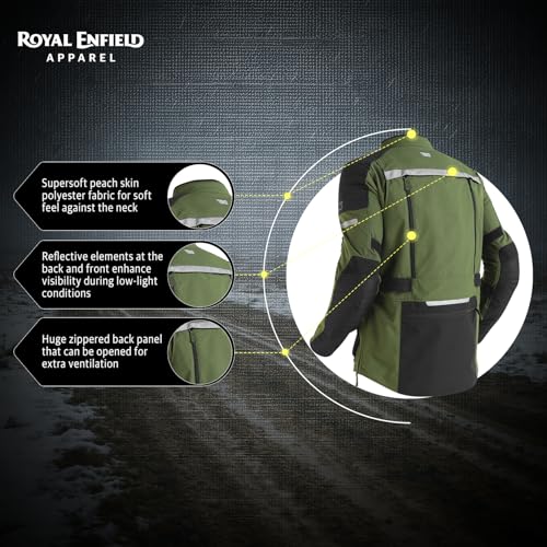 Image of Royal Enfield Nirvik V3 Riding Jacket | Protection: RE Ergo Pro Tech CE Level 2 at Shoulders & Elbows | Norman Tech CE Level 2 back protector, & XY CE Level 1 chest protectors | OLIVE 3XL