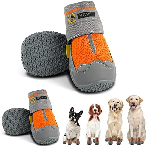 Hcpet Dog Boots Breathable Dog Shoes for Medium Large Dogs, Anti-Slip Dog Booties Paw Protector for for Hot Pavement Winter Snow Hiking with Reflective Straps 4PCS