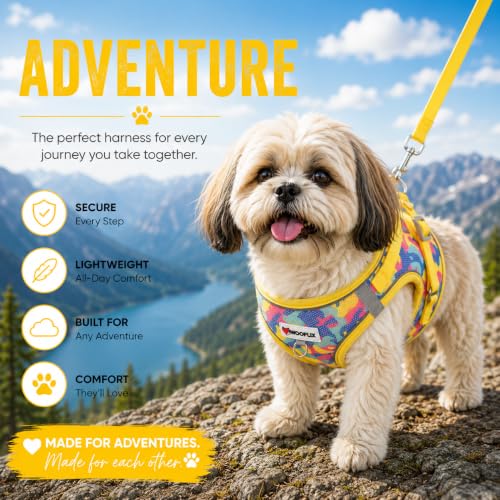 Image of Wooflix Reflective No Pull Dog Harness with Leash for Puppies, Small & Medium Breed Dogs, Adjustable Soft Breathable Padded Mesh Pet Harness Vest, Yellow | Extra Large (7 kg - 10 kg Dogs & Cats)