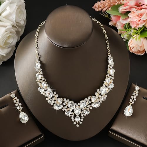 Image of Shining Diva Fashion Stylish Design Fancy Crystal Necklace Jewellery Set for Women | Trendy Celebrity Inspired Jewellery