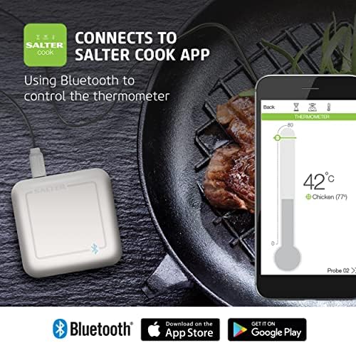 Salter 593 WHCR Cook Bluetooth Thermometer, Meat/Jam/Confectionary/BBQ and more, 1°C Graduations, 2 Probes, -20°C - 200°C, Connect to Smartphone using Salter Cook App, White