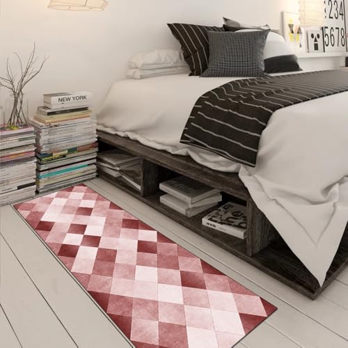 Alfombra de pasillo roja patchwork de 70x350 cm lavable 3