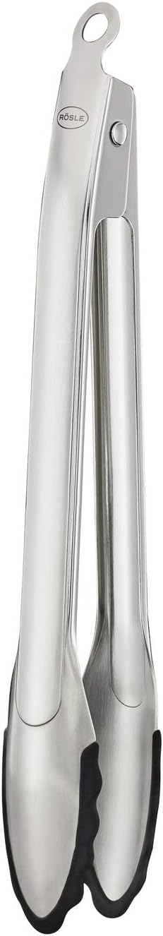 Rösle 12987 Locking Tongs Silicone 11.8 in, Silver