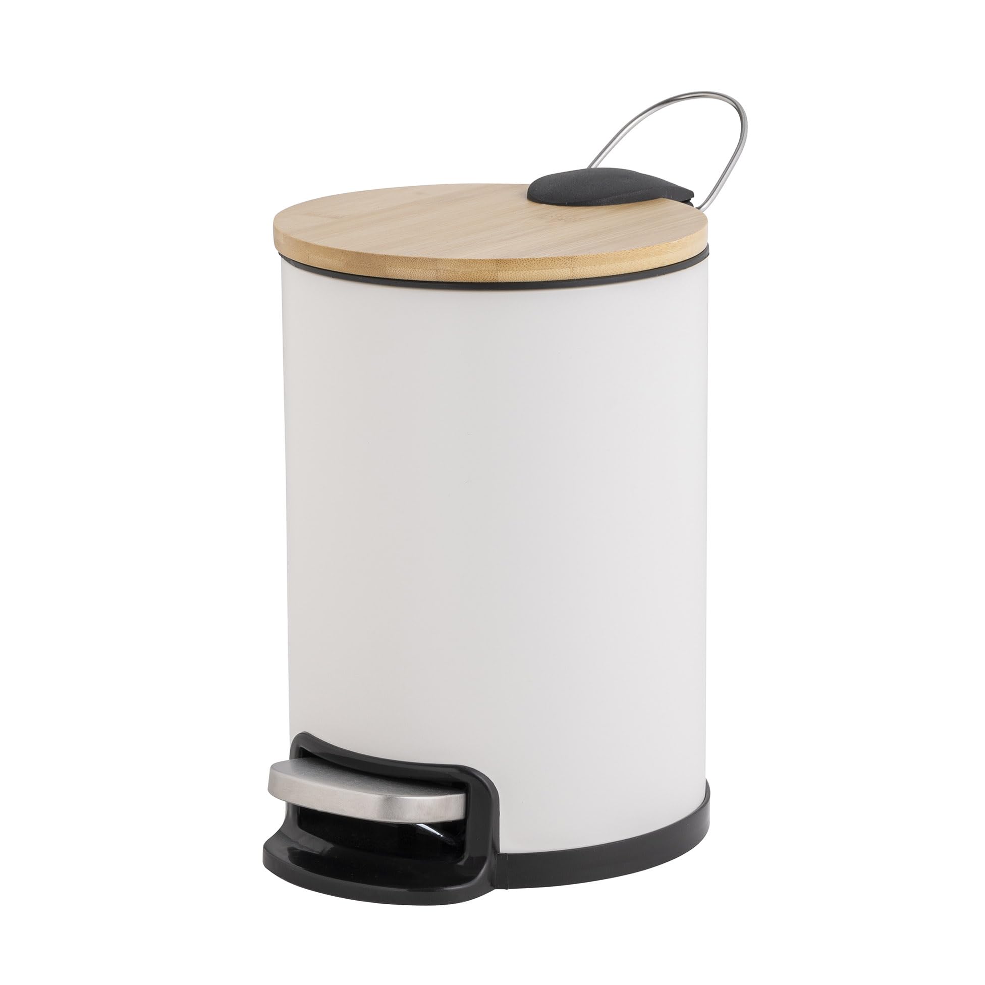 Poubelle de salle de bain 3L Five lot de 2 petite poubelle à pédale blanche et bois