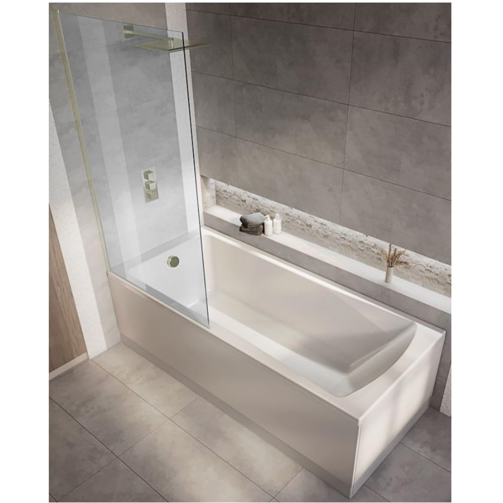 Milano Elswick White 1500mm x 700mm Single Ended Square Shower Bath Gold Screen Panels