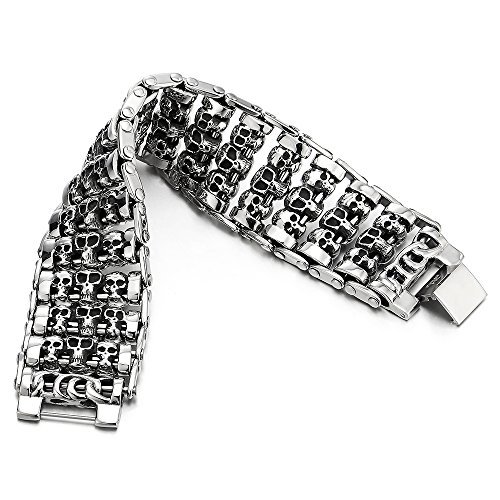 COOLSTEELANDBEYOND Heavy and Study Mens Steel Large Link Chain Motorcycle Bike Chain Bracelet with Skulls Polished3