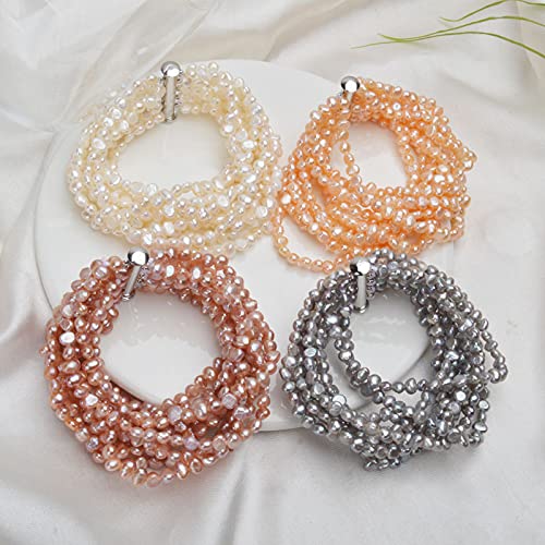 Braccialetto di Perle d'Acqua Dolce Naturali Multistrato per Donne Splendidi Gioielli di Perle di Moda 4-5 Mm A 10 File