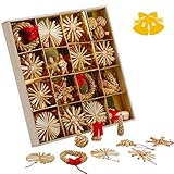 【 Traditionelle Baumdekoration】Dieses Baumaufhängungsset enthält 32 Baumanhänger. Hornform, Hirschform, Einhornform, Schlittenform, Weihnachtsbaumform, Glockenform, Schneeflockenform, sechs Sterne, Herzform, fünf Sterne, Schneemann und Schneemann und Engel sind aus Naturrasen mit roten Akzenten gewebt - Machen Sie Ihren Weihnachtsbaum zu einem Markieren