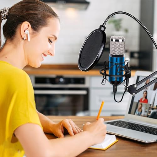 Image of MOCKING BIRD BM800 Condenser Microphone Set Recording Studio Equipment Kit with Mic Stand Pop Filter & External Sound Card for Singing Live Streaming Gaming Broadcasting Home Studio (Bluee)