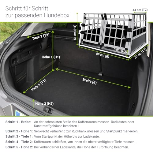 Juskys Alu Hundetransportbox L-X - 89x70x51 cm - Auto Hundebox robust & pflegeleicht - Gittertüren verschließbar - Aluminium Reisebox für Hunde