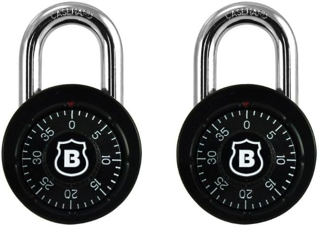 Brinks 48mm Anodized Dial Combination Lock, 2 Pack - Available in Blue, Red, Purple, or Black (Color May Vary)