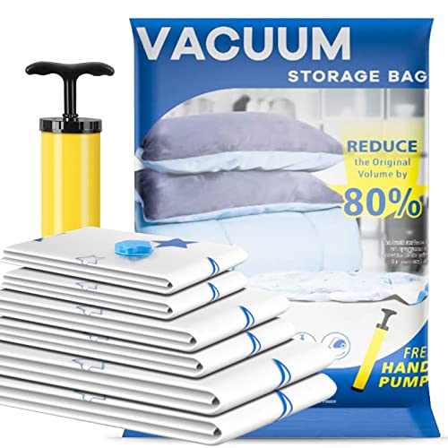UOUNE Sacs de Rangement sous Vide + Pompe sous Vide Lot de 6 Sac 3 Tailles Sacs Compression +1 Pompe Sac de Voyage sous Vide Housse de Rangement sous Vide Réutilisable Sacs Compression sous Vide
