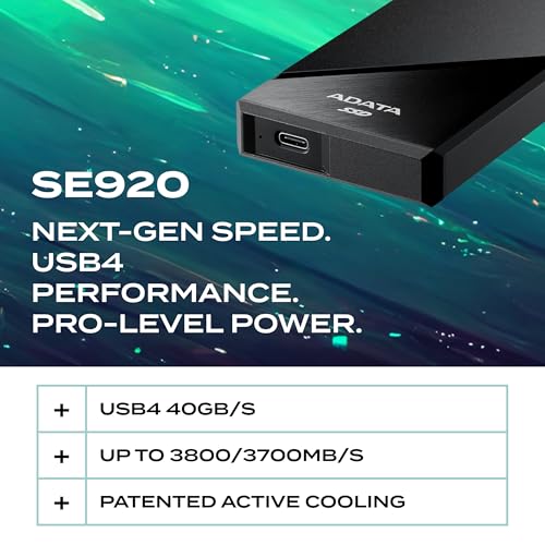 Image of ADATA SE920 2TB External SSD - USB4 40Gbps High-Speed (3,800MB /s) Ultra-Fast Transfer, USB-C Storage for Mac, Windows, Android, & Game Consoles (SE920-2TCB)