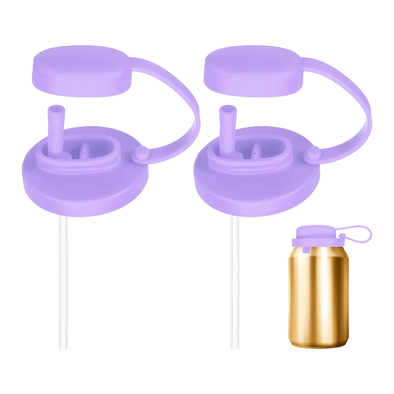 sourcing map 2 Pcs Soda Can Lids with Straw Silicone Spill-Proof & Airtight Seal Energy Drink Can Covers Reusable for Standard Size Beer Beverage Juice Seltzer, Purple