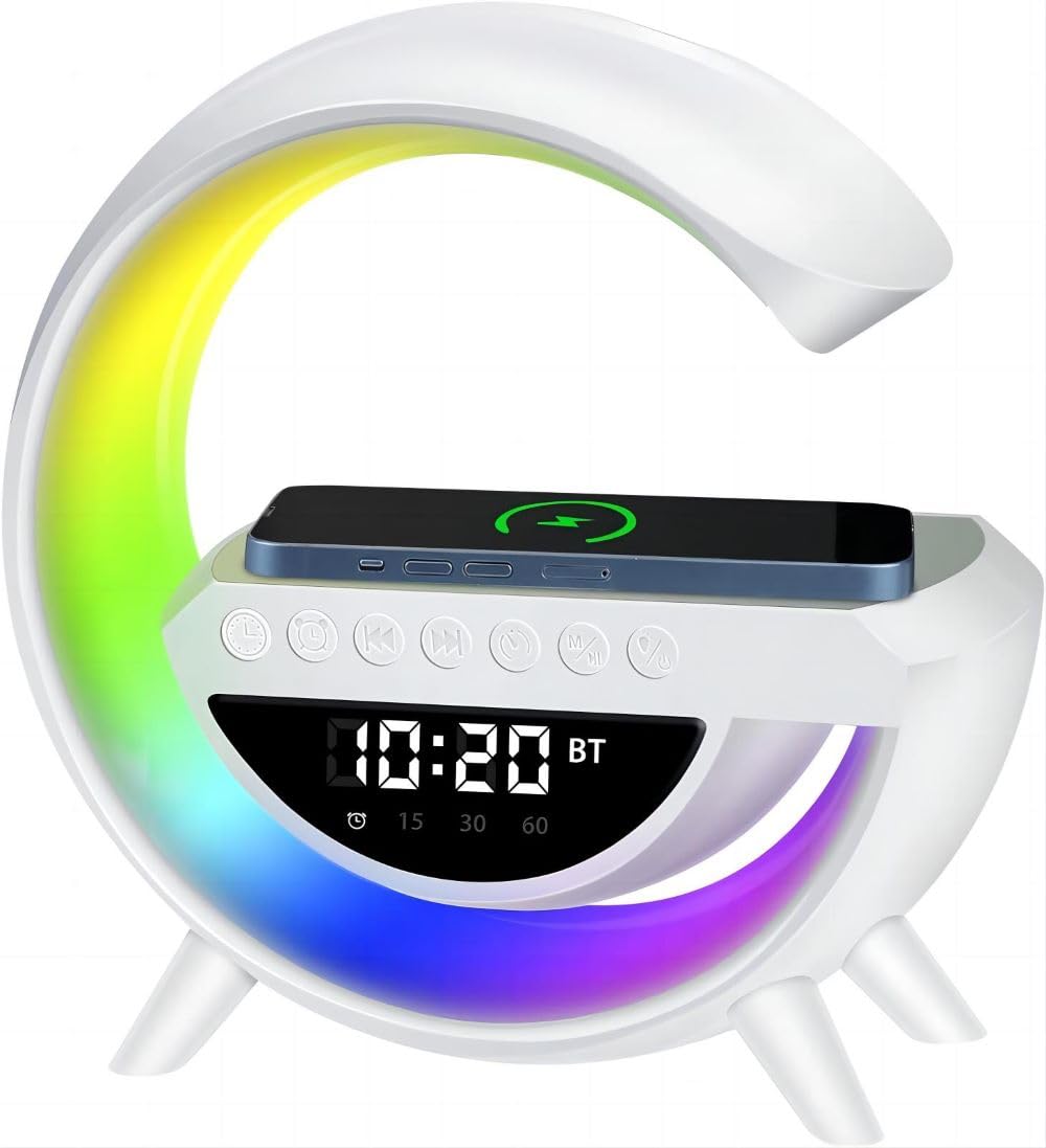 g-type wireless charging light, wireless charging clock alarm led desk lamp all-in-one machine, suitable for colored environmental lights in bedrooms, offices, and homes