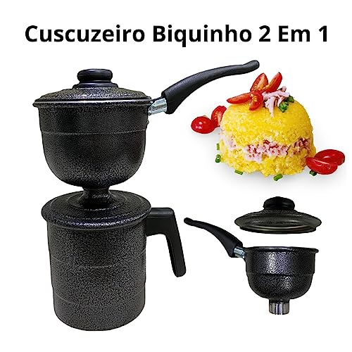 Kit 2 Cuscuzeiras Tamanho Individual Porção Única Duas Conchas Prático 2 em 1 Alumínio Craqueado Faz