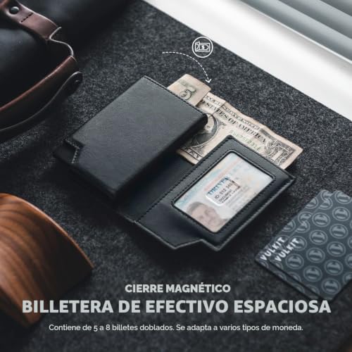 Tarjetero bloqueo RFID cartera emergente cuero hombre mujer billetero pequeño cierre magnético VULKIT 3