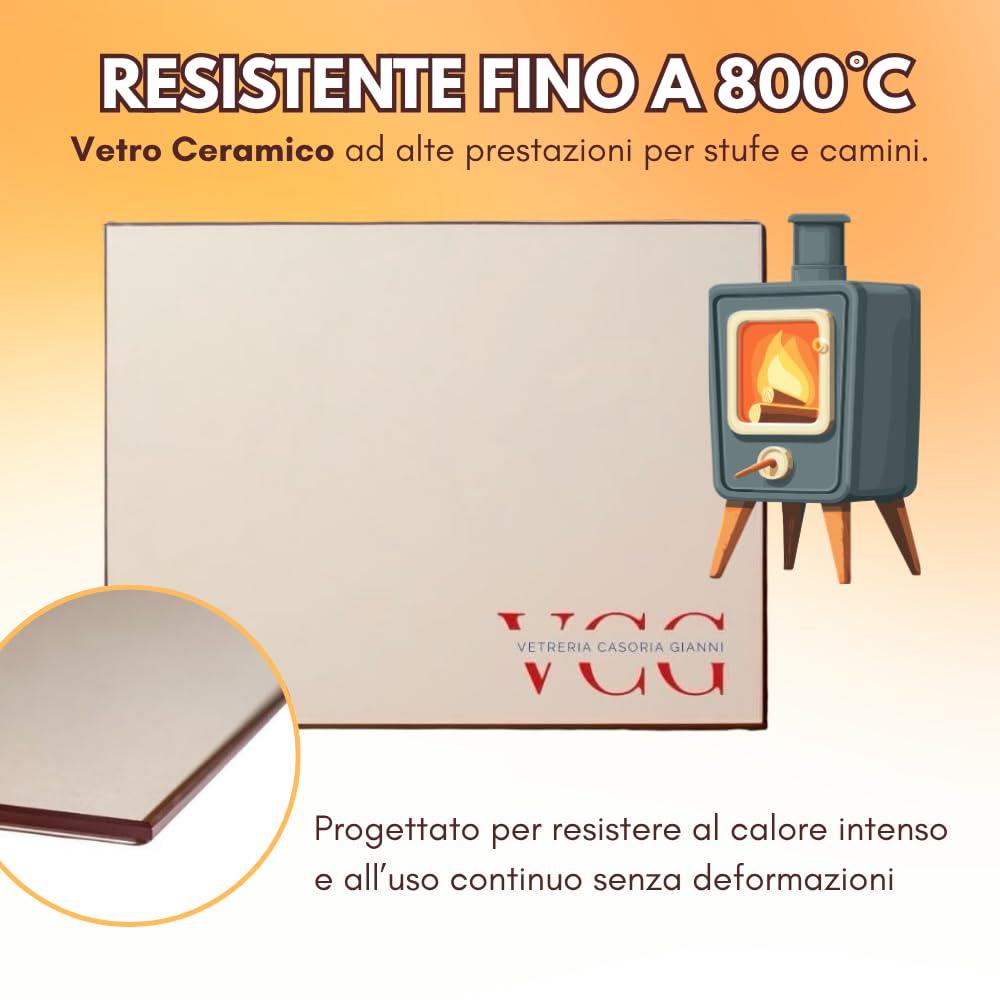 Vetro Ceramico su Misura per Stufa e Termocamino 4mm Personalizzabile fino 30x30 cm | Vetro Resistente 800° per Stufe a Pellet Camino | Ricambio Universale Certificato