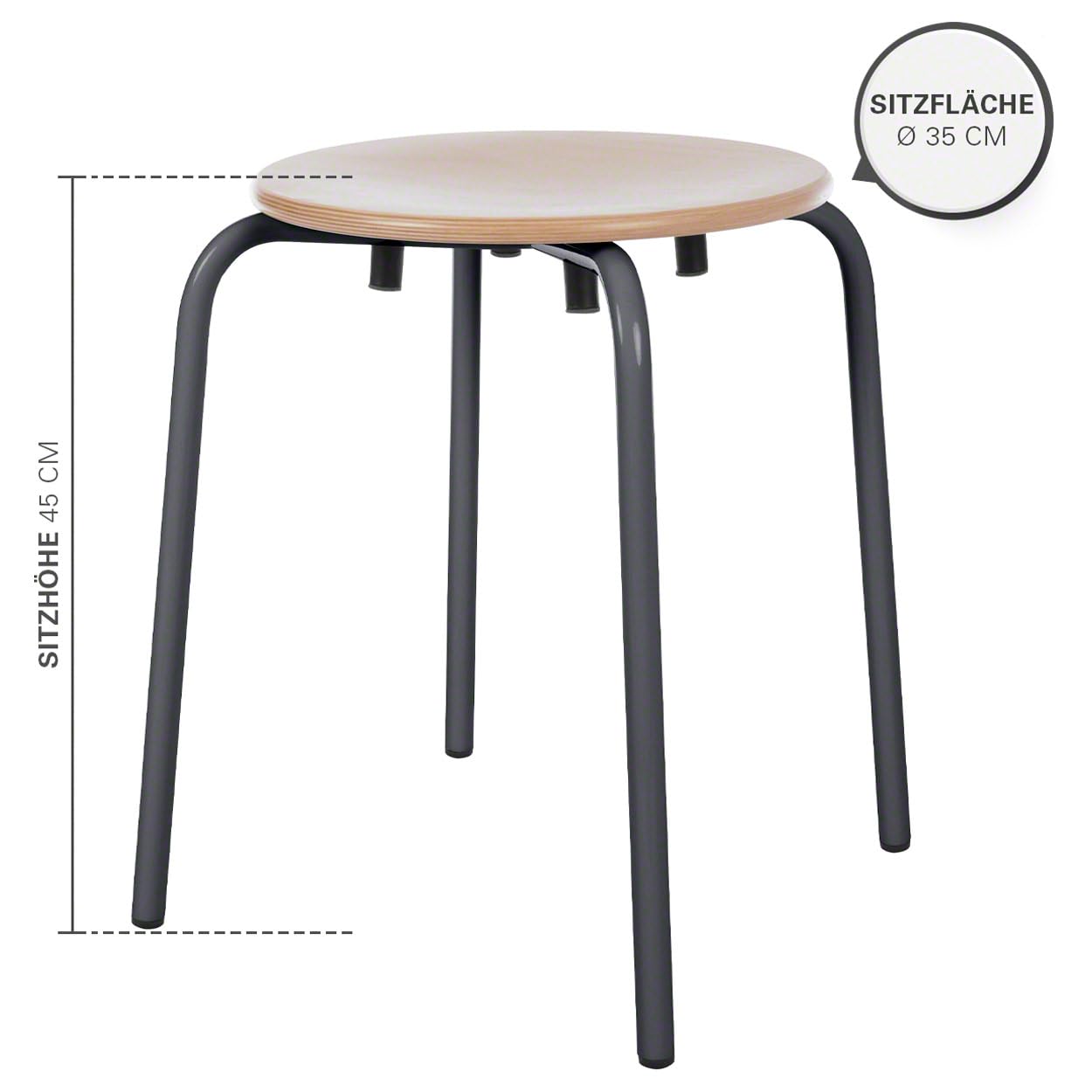 Sport-Tec Gymnastikhocker Standard mit Holzsitzfläche, ø 35 cm, Sitzhöhe 45 cm, Gest. anthrazit