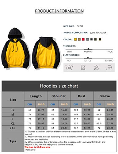 Men Classic Lightweight Hooded Sweatshirt Gym Workout With Adjustable Drawstring, Yellow-M #TOP6