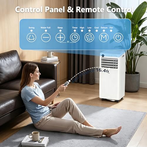Image of Electactic 8000BTUs Portable Air Conditioner for Bedroom with Drainage-free Cooling, 4 in 1 AC Units Portable with Cool, Fan, Dehumidifier, Sleep, 24H Timer /Window Kits /Remote
