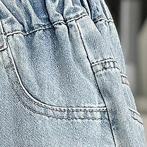 Girls Baggy Jeans Wide Leg Elastic Waist Print Lightweight Wash Denim Pants 𝗬2K Loose Casual Trousers4
