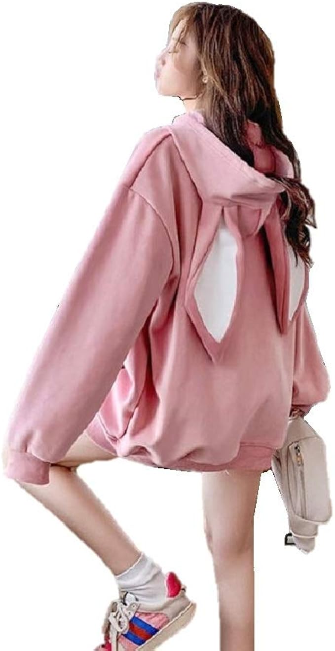 Amazon パーカー うさ耳 ビッグシルエットパーカー ピンク 長袖 ジャージ生地 ウサギ チュニック ロング丈パーカー トップス プルオーバー フード付き スウェット ロングパーカー 可愛い ゆったり アニマル パーティー レディース ユニセックス トレーナー パーカー 通販