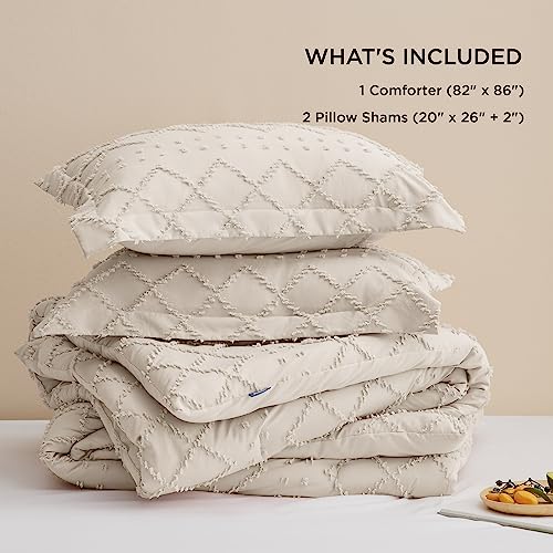 Image of Bedsure Full Comforter Set - Beige Comforter, Boho Tufted Distressed Vintage Bedding for Kids, 3 Pieces Farmhouse-Style Bed Set for All Seasons, Fluffy Soft Bedding with 2 Pillow Shams