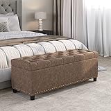 BELLEZE 47 Inch Storage Ottoman, Tufted Ottoman Faux Leather Storage Bench with Safety Close Hinge, Ottoman with Storage for Living Room, Entryway, Hallway, Foot Rest, Support 300lbs - Rustic Brown