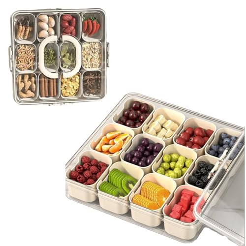 basohallrd Portable Divided Snack Container with Lid, Transparent Serving Tray with Handle, Food Storage Box for Party, Picnic (Standard)