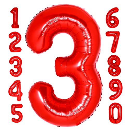 40Inch Red Number 3 Balloon 3Rd Birthday Party Supplies Decors For Girl Boys 3 Years Old Balloon Anniversary Digital 3 Balloons Red Theme Party Supplies Photo Shoot For Kids Bridal Shower Engagement #TOP22