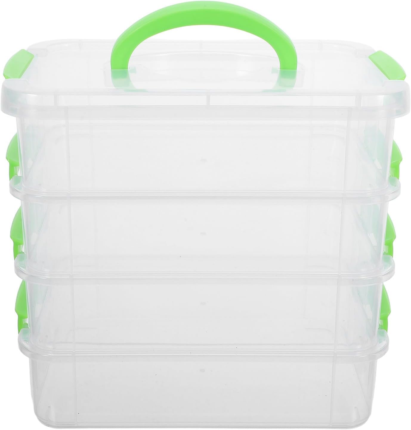 PartyKindom Large Capacity Plastic Storage Container with Lid and Carry Handle, 4-tier Stackable Organizer Bin for Stationery and Jewelry, for Home and Office Use