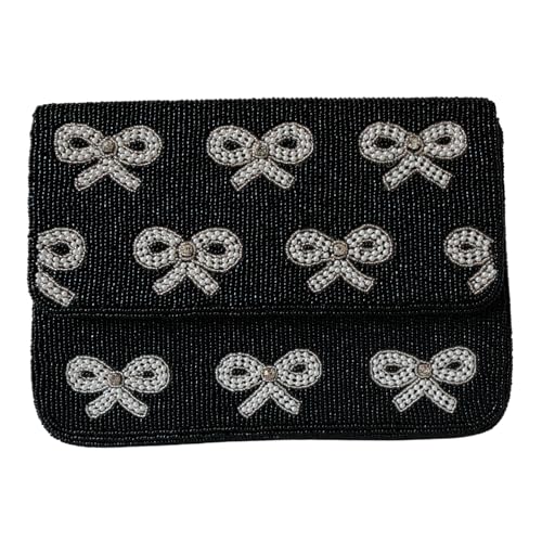 Elegant Black Beaded Shoulder Bag with Bow Accents, Chic Formal & Casual Occasions, Lightweight & Durable (Bow Elegance)4