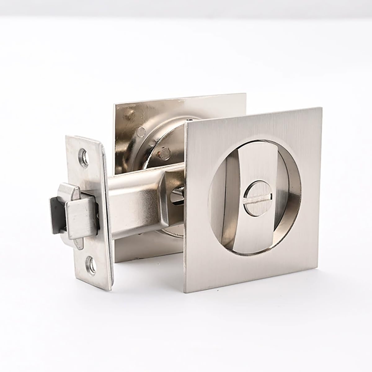 Ghyxfdai Pocket Door Lock, Keyless Recessed Sliding Door Lock, Privacy Pocket Door Handle, Pocket Door Hardware, 2-3cm/8in Backset, Square Matte Silver