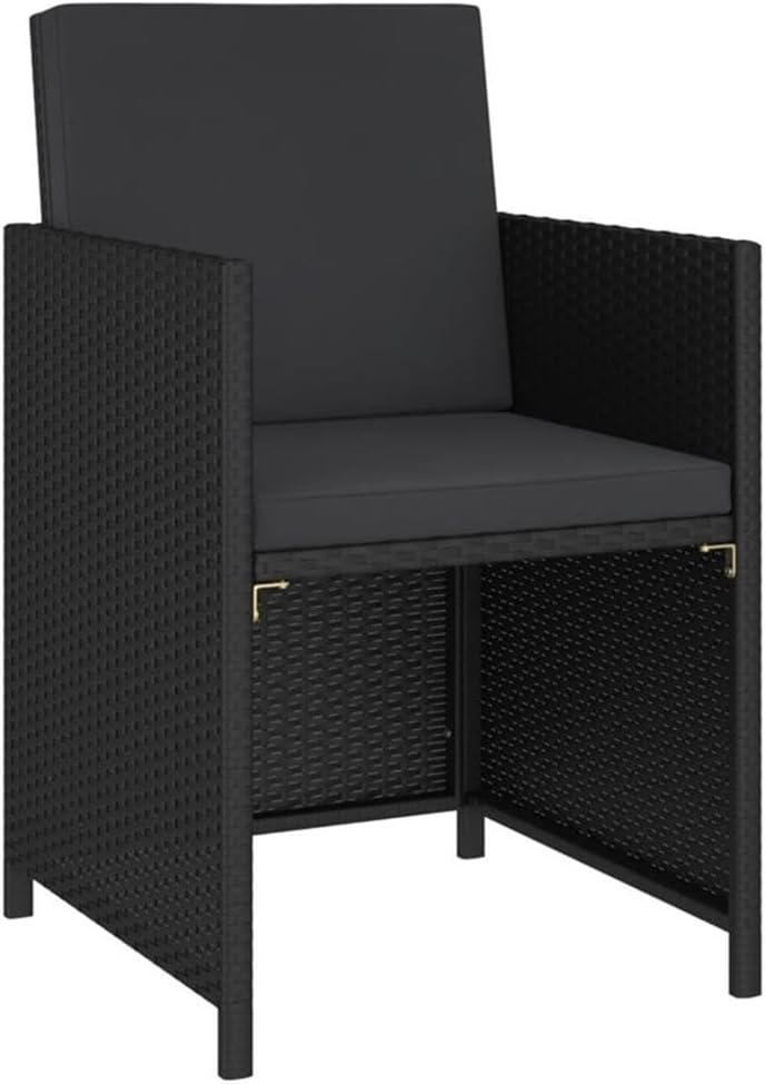BOWERY HILL Poly Rattan 6-Piece Patio Dining Set, Black Finish, Tempered Glass Table, Cushioned Bench, Chairs, and Stools, Steel Frame, Spacious Outdoor Garden or Balcony Furniture for 6 People
