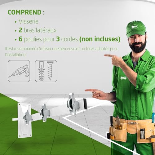 Étendoir de mur intérieur extérieur Amig Mod 3 extensible blanc en acier