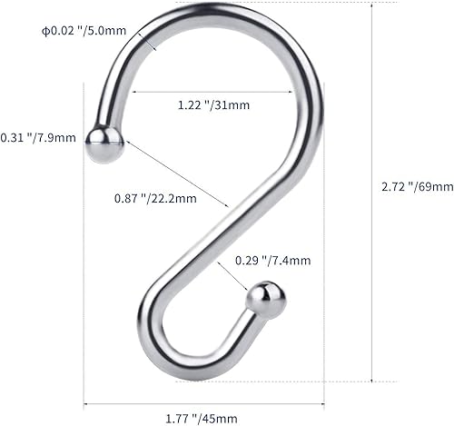 Miniatura 5 de Ganchos de metal para cortina de ducha, juego de 12 anillos, ganchos resistentes al óxido en forma de S para cortinas de ducha, utensilios de