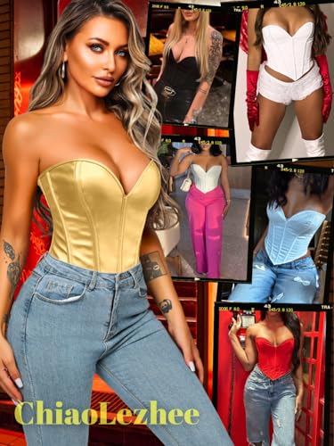 Image of ChiaoLezhee Heart Corset Top For Women, Sexy Concert Outfits Going Out, Strapless Crop Top, Overbust Bustier