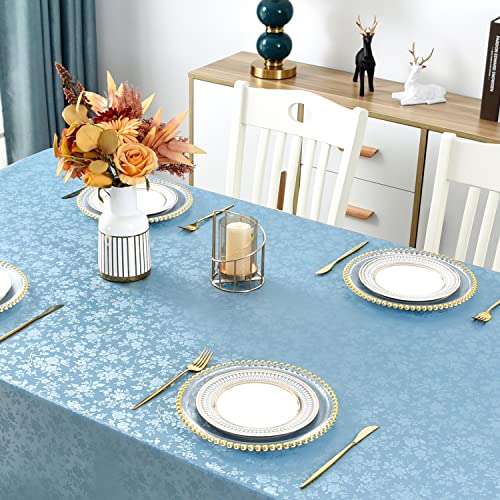 Image of Romanstile Waterproof Vinyl Tablecloth Rectangle, 60 x 120 Inch, Rose Blue | Flannel Backing Wipeable Table Cloth, Heavy Duty Plastic PU Table Cover for Kitchen Dining, Indoor & Outdoor Use