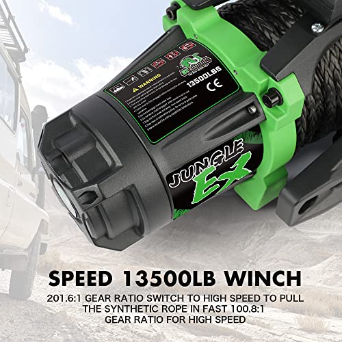 STEGODON Winch 13500 lb. Electric Winch Synthetic Rope Winch,12V Power Waterproof Winch with 2 in 1 Wireless Remote for Towing Jeep Truck Off Road (Jungle EX) - Image 4