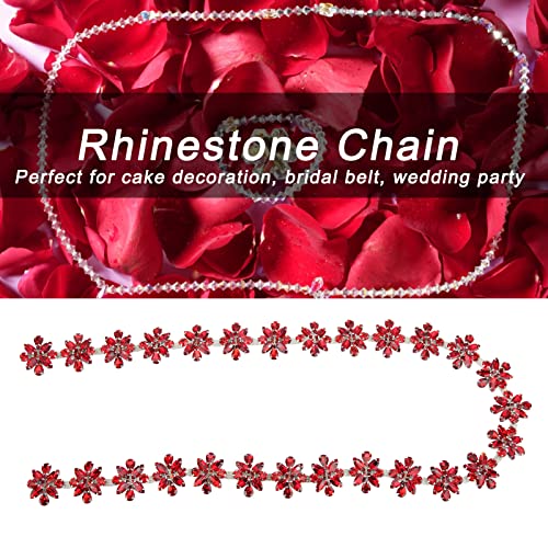 Hapivida Diamante Lace Trim Ribbon Chain 1 Yard 3.5cm Width Sparkling Crystal Rhinestones Trim Bridal Dress Applique for Wedding Dress Decoration(Red) - Image 2