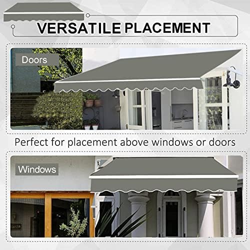 Iropro DIY Patio Retractable Manual Awning, Garden Sun Shade Canopy Gazebo, Anti-UV and Waterproof Folding Awning with Fittings and Crank Handle (3*2.5M, Grey)