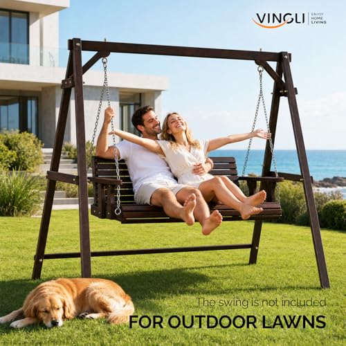 Image of VINGLI 6.9FT Wooden Porch Swing Frame for 5FT Swing, Rustic