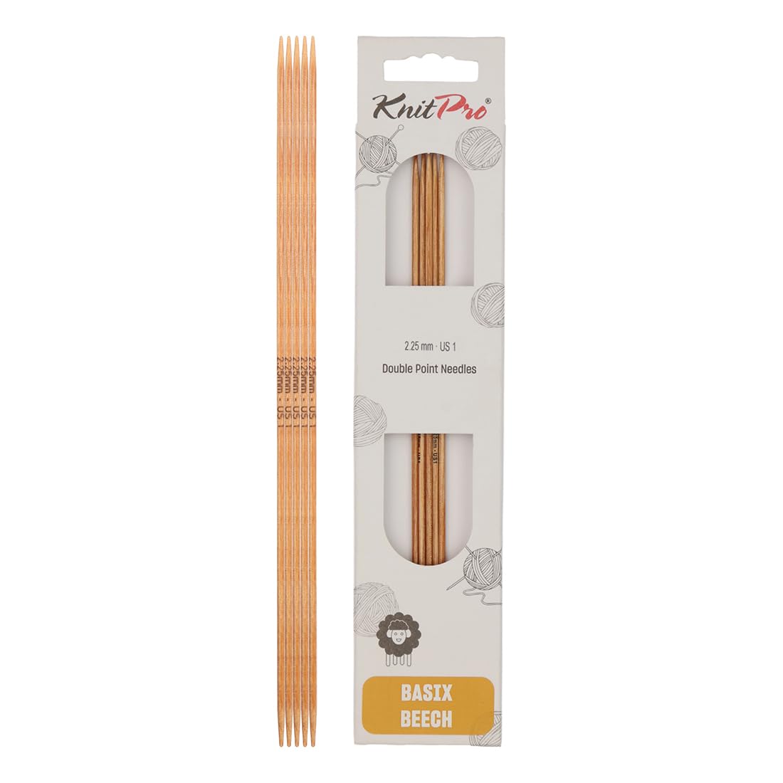 Knitpro Basix Birch: Knitting Pins: Double-Ended: Set of Five: 20cm x 2.25mm